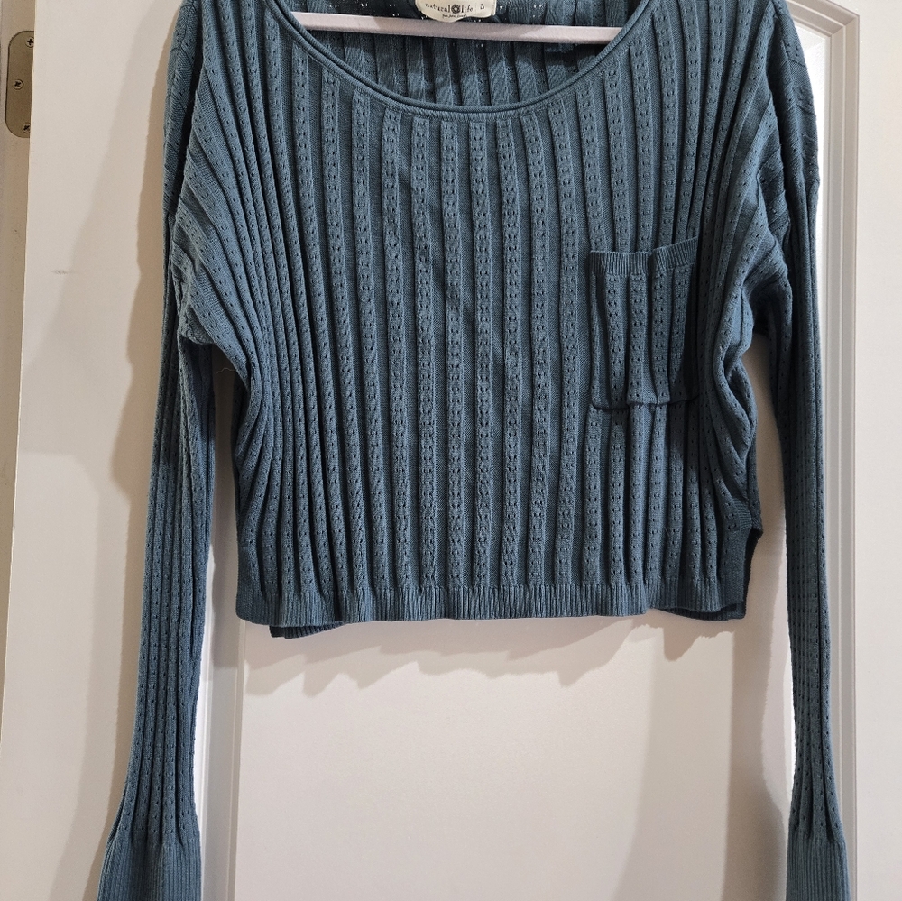 Ribbed Cotton Knit Sweater in Blue
